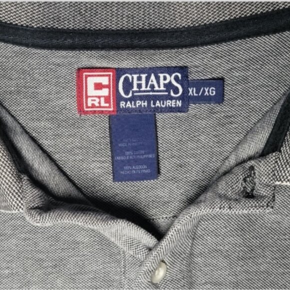 Chaps Ralph Lauren Mens Gray Short Sleeve Cotton Polo with Stripes Size XL - Picture 3 of 8